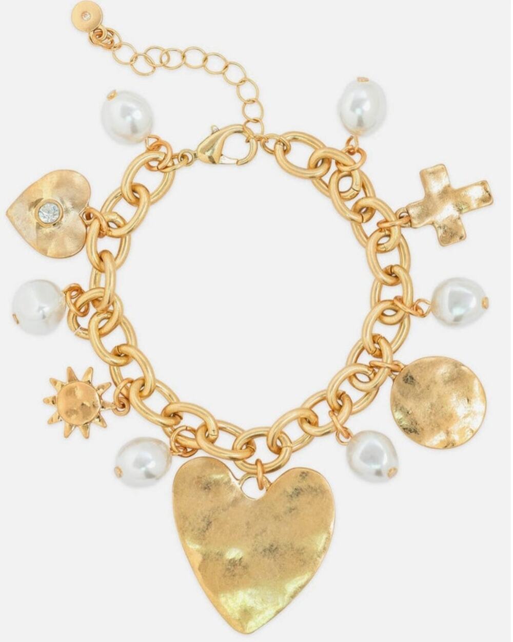Hammered Heart Charm Chain Bracelet